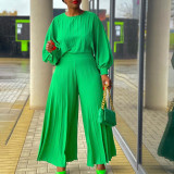 SC Solid Color Long Sleeve Loose Pleated 2 Piece Set GCZF-8531