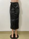 SC Split Half PU Leather Skirt(With Belt) QODY-6005