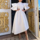 SC Double Ruffle Sleeve Solid Color Midi Dress GCZF-8474