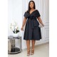 SC Short Sleeve V Neck Belt Midi Dress GCZF-3027