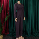 SC Solid Color Long Sleeve Tie Up Loose Jumpsuit GCZF-8502