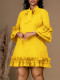 SC Solid Color Stacked Sleeve Lace-Up Ruffle Dress GCZF-8570