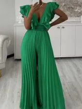 SC Deep V-neck Ruffled Wide Leg Jumpsuit GCZF-8574
