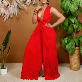 SC V Neck Sleeveless Tie Up Loose Jumpsuit GCZF-8533