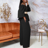 SC Off Shoulder Belt Long Sleeve Wide Leg Pants Fashion Suit GCZF-8535P