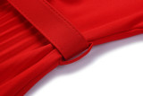 SC High Waist Belt Fashion Pleated Midi Dress GCZF-D028