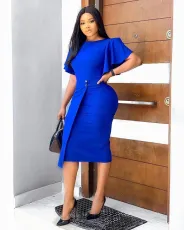 SC Ruffle Sleeve Split Skinny Midi Dress GCZF-D311-C2