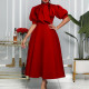 SC Tie Up Bow Solid Color Mid-Length Dress GCZF-8481