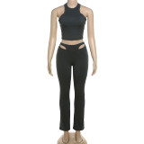SC Tank Top High Waisted Hollow Out Skinny Pants Set XEF-41598