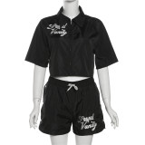 SC Letter Embroidered Lapel Shorts Casual Set XEF-41945