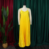 SC Solid Color Press Pleated Sling Maxi Dress GCZF-8571