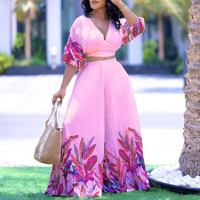 SC Fashion Print V Neck Top And Pants 2 Piece Set GCZF-8522