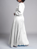 SC V Neck Long Sleeve Press Pleated Maxi Dress GCZF-8567