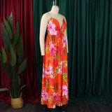 SC Fashion V Neck Sling Beach Print Maxi Dress GCZF-8575