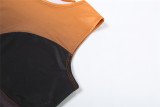 SC Fashion PU Small Vest Clashing Color Skirt Set XEF-43228
