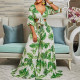 SC Print V Neck Tie Up Top Two Piece Pant Set GCZF-8469