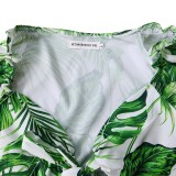 SC Print V Neck Tie Up Top Two Piece Pant Set GCZF-8469