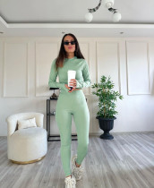 SC Solid Color Long Sleeve Tight 2 Piece Pants Set SSNF-211417