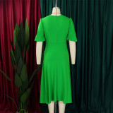 SC Solid Color Half Sleeve Solid Midi Dress GCZF-8549