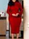 SC Solid Color Long Sleeve Slim Midi Dress GCZF-D441-C1