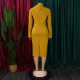 SC Solid Color Long Sleeve Slim Midi Dress GCZF-D441-C1