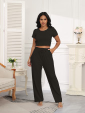SC Casual Short Sleeve Solid Two Piece Pants Set SSNF-211433