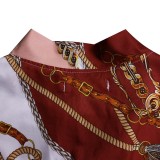 SC Long Sleeve Print Tie Up Pleated Maxi Dress GCZF-8463