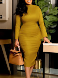 SC Solid Color Long Sleeve Slim Midi Dress GCZF-D441-C1