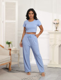 SC Casual Short Sleeve Solid Two Piece Pants Set SSNF-211433