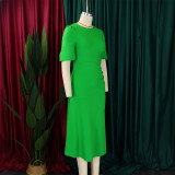 SC Solid Color Half Sleeve Solid Midi Dress GCZF-8549