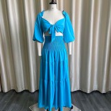 SC Solid Color Pleated Tie Up Two Piece Skirt Set GCZF-D220