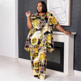 SC Plus Size Print Short Sleeve Shirt 2 Piece Set NNWF-7986