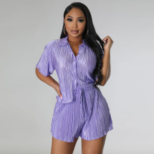 SC Solid Color Press Pleated Casual 2 Piece Shorts Set MIL-T102