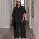 SC Plus Size Solid Color Loose Two Piece Pants Set NNWF-7994