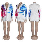 SC Fashion Print Long Sleeve Two Piece Shorts Set NY-10755