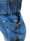SC Short Sleeve Drawstring Zipper Denim Mini Dress CM-8715