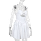 SC Solid Color Hollow Out Sling Mini Dress FL-YY24063