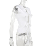SC Fashion Sleeveless Tie Up Hollow Tops FL-YY24068