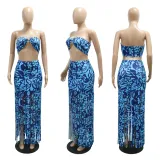 SC Sexy Print Wrap Tops And Tassel Skirt 2 Piece Set CYA-901138