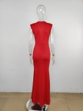 SC Deep V Neck Short Sleeve Maxi Dress MUE-8060