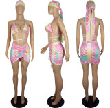 SC Print Split Tie-Up Swimsuit 4-Piece(With Headband) LSL-6436