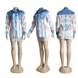 SC Casual Print Long Sleeve Shirt And Skirt 2 Piece Set GYSF-1079