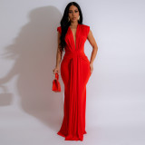SC Deep V Neck Short Sleeve Maxi Dress MUE-8060