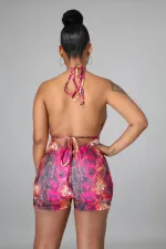 SC Sexy Print Halter Tie Up Backless Romper LSL-6439