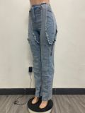 SC Irregular Hollow Out Spliced Zipper Jeans YMEF-51089