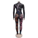 SC Sexy Print See Through Long Sleeve Jumpsuit BY-6885