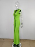 SC Deep V Neck Short Sleeve Maxi Dress MUE-8060