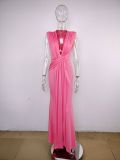 SC Deep V Neck Short Sleeve Maxi Dress MUE-8060