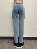 SC Irregular Hollow Out Spliced Zipper Jeans YMEF-51089