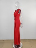 SC Deep V Neck Short Sleeve Maxi Dress MUE-8060